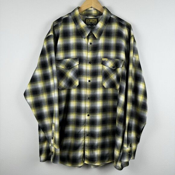 DIXXON Moon Eyes Flannel Men's 4XL Yellow Black Plaid Button Up Heavyweight - Picture 2 of 8